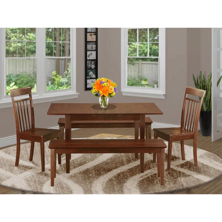 5 PC Small Kitchen table set - Table with Leaf plus 2 Dining Table Chairs and 2 Benches