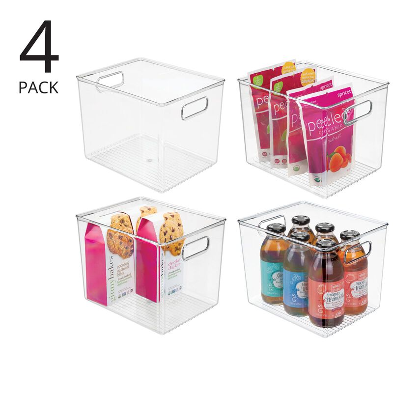 mDesign Plastic Tall Deep Organizing Bin with Built-In Handles, 4 Pack - Clear image number 3