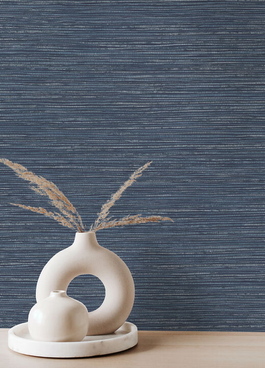Alton Indigo Faux Grasscloth Wallpaper
