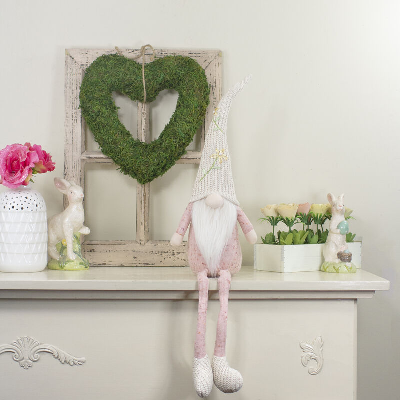 29" Pink and Cream Sitting Spring Gnome Figure with a Knitted Hat