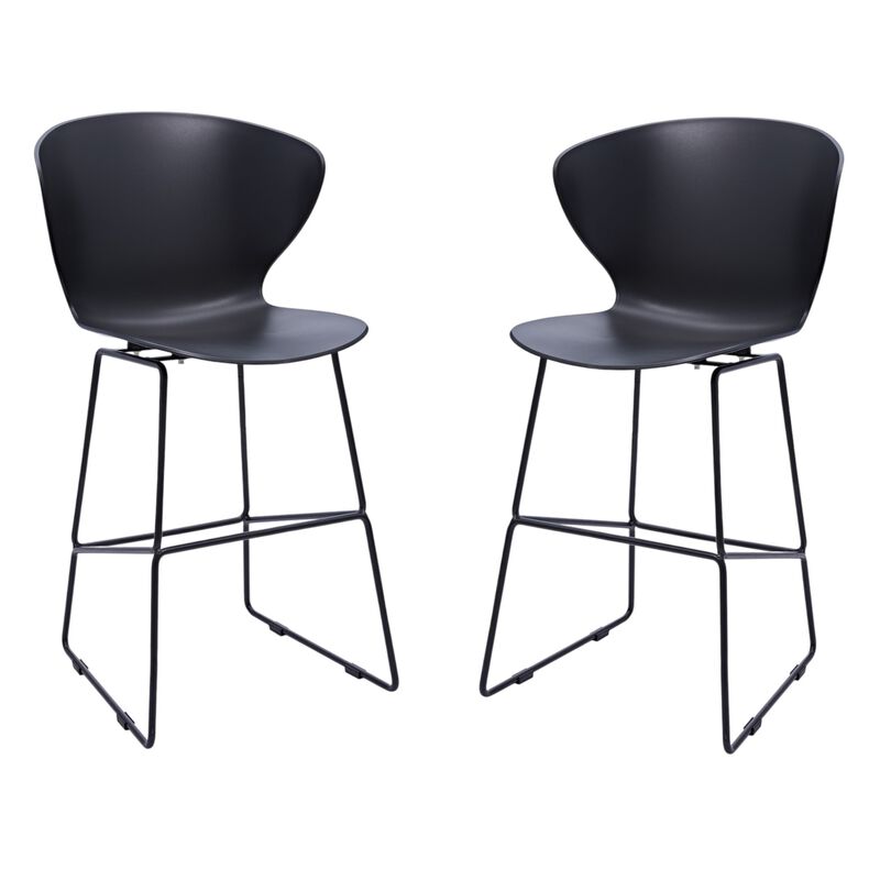 HomeRoots Set of Two 26" Black Heavy Duty Plastic and Metal Low Back Counter Height Bar Chairs