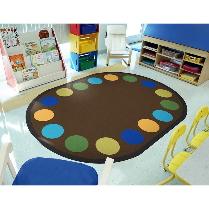 Joy Carpets Kid Essentials Lots of Dots 5'4 x 7'8 Oval Area Rug in Color Earthtone