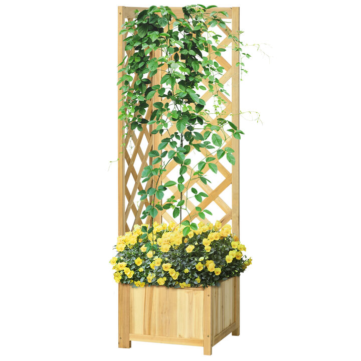 Outsunny Wooden Raised Garden Bed with Trellis, 57" Freestanding Corner Planter Box for Vine Plants Flowers Climbing and Planting Natural