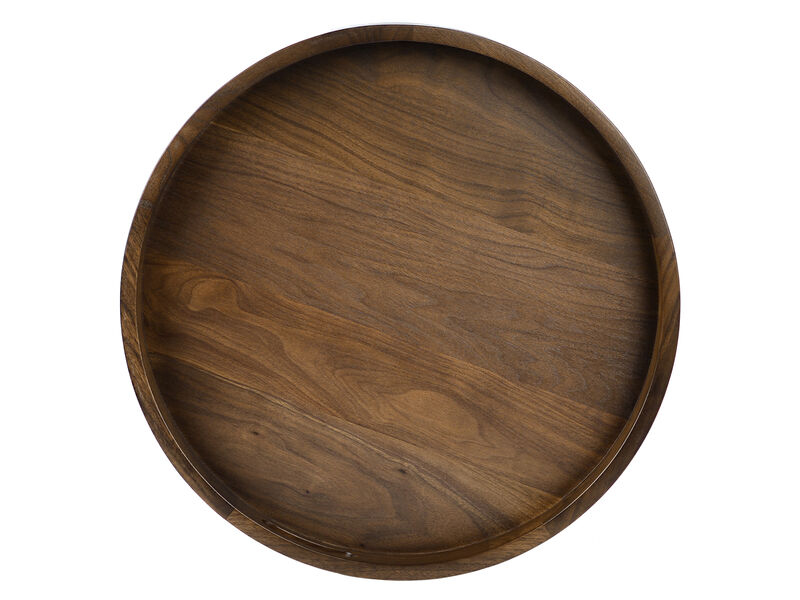 Round Black Walnut Wood Serving Tray Ottoman Tray with Handles image number 0
