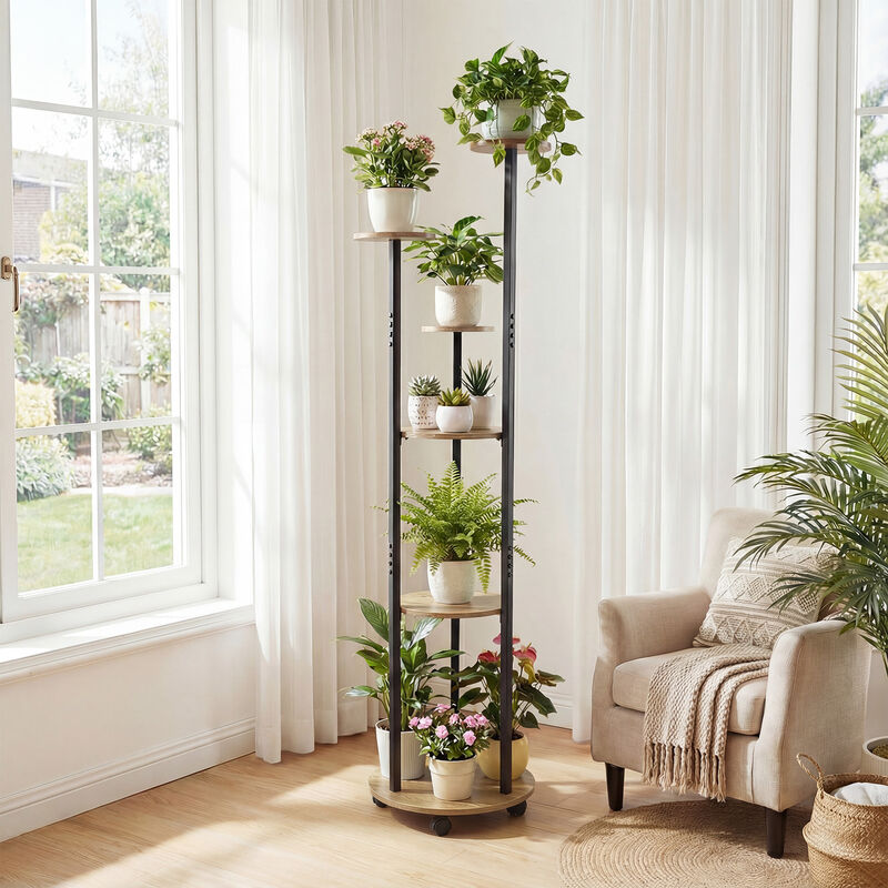 Tall 6-Tier Plant Stand with RGB Lighting and Rolling Wheels for Indoor Plants image number 5