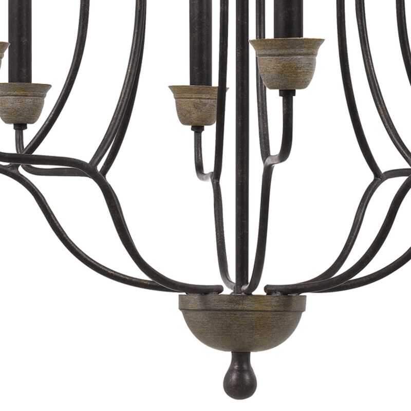 Watt Metal Chandelier with Tubular Frame, Textured Bronze-Benzara