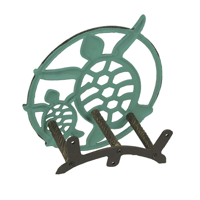 Verdigris Bronze Finish Cast Iron Sea Turtle Wall Mounted Garden Hose Holder image number 2