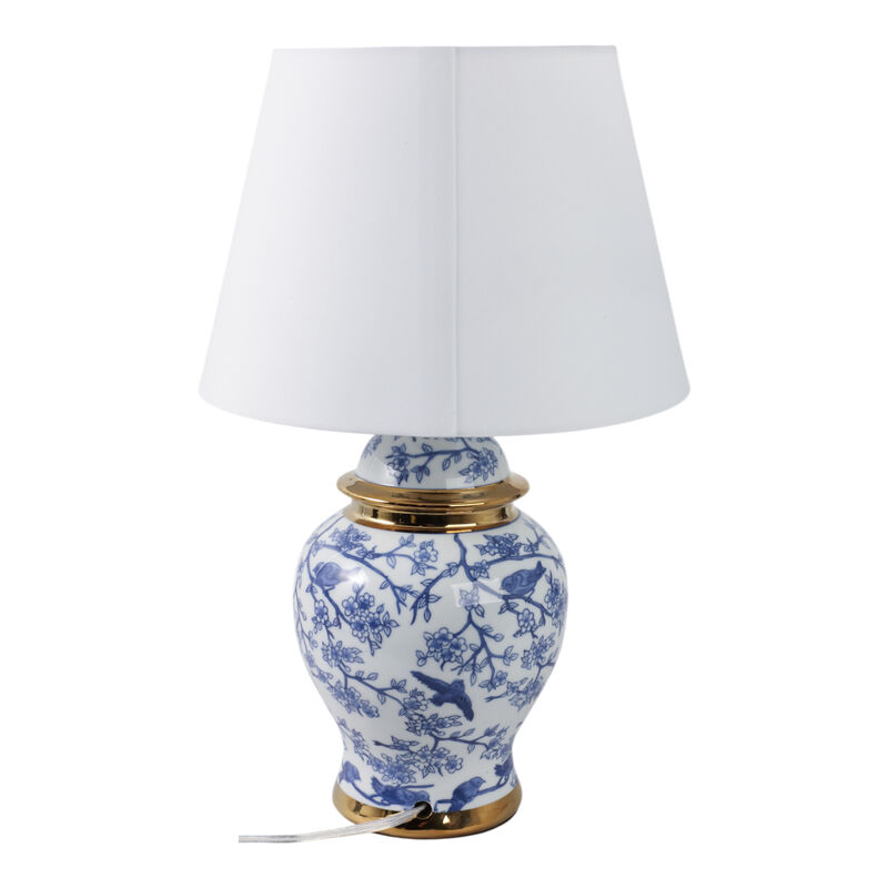 19" Chinoiserie Birds Table Lamp Gold Trim, White/ image number 3