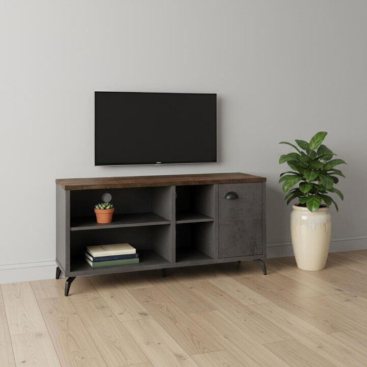 HomeRoots 47" Brown And Gray Distressed Reclaimed Wood Enclosed and Open Storage TV Stand