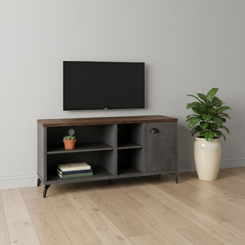 HomeRoots 47" Brown And Gray Distressed Reclaimed Wood Enclosed and Open Storage TV Stand image number 1