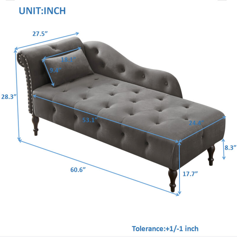 Merax Velvet Chaise Lounge Buttons Tufted Nailhead Trimmed Solid Wood Legs image number 3