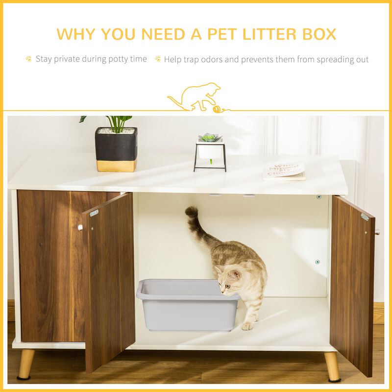 Cat Litter Box Enclosure Hidden Cat Furniture Cabinet Indoor Cat Washroom End Table with Adjustable Shelf Megnetic Door Cat Hole - White