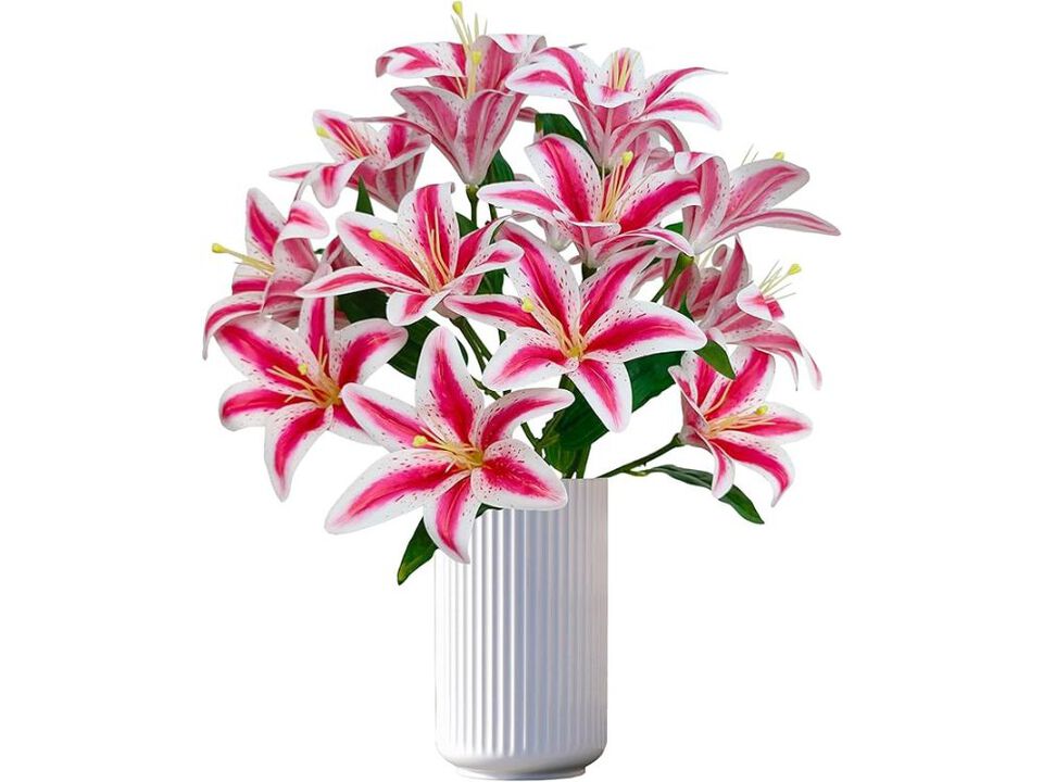 6 Piece Pink Artificial Lily Flower Stems Touch Long Stem Wedding Centerpiece
