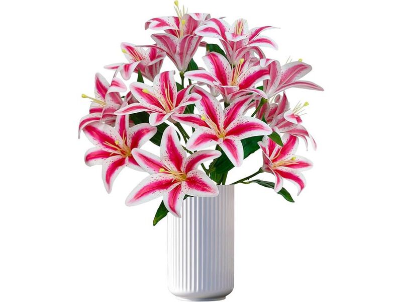 6 Piece Pink Artificial Lily Flower Stems Touch Long Stem Wedding Centerpiece image number 0