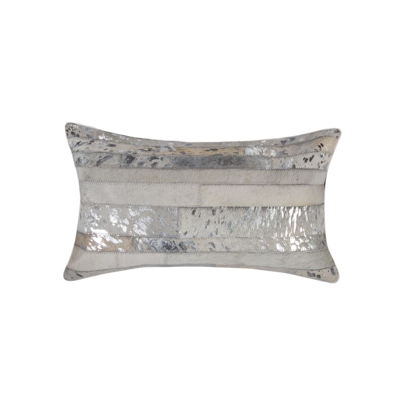 HomeRoots Set of Two 12" X 20" Gray and Silver Striped Cowhide Lumbar Throw Pillows with Glitter image number 2