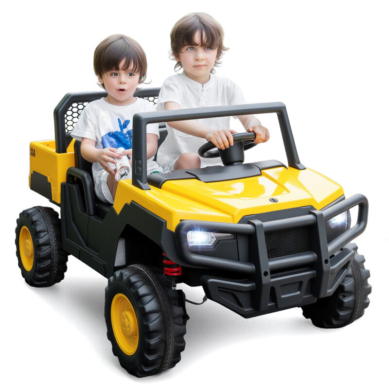 Kids 24V Electric Dump Truck Ride On Car with 2 Seats for Yard and Garden-Yellow image number 3