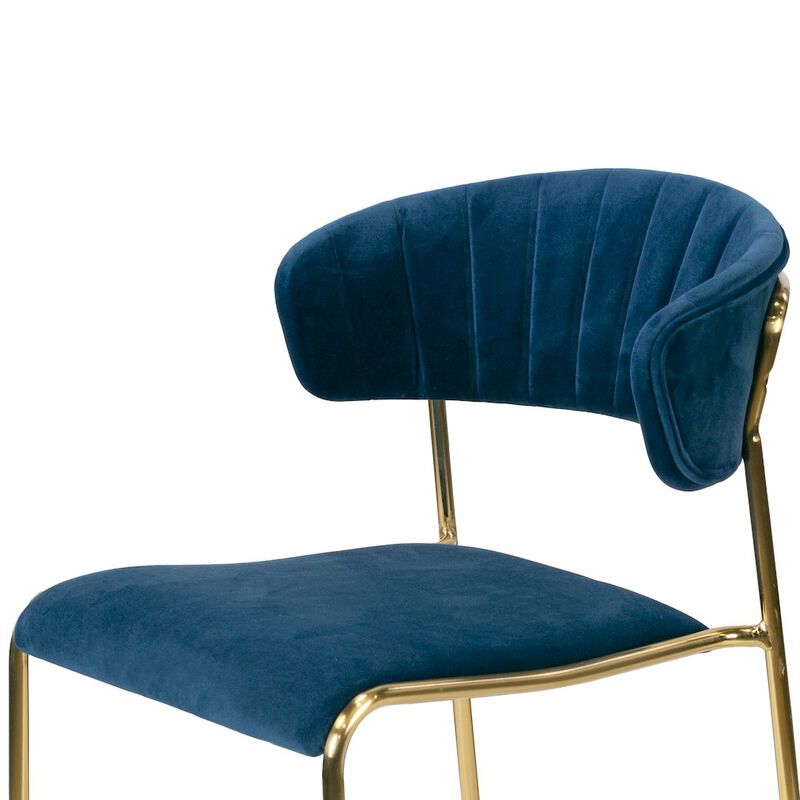Glamour Home Set of 2 Blue Velvet Dining Chair Golden Metal Legs