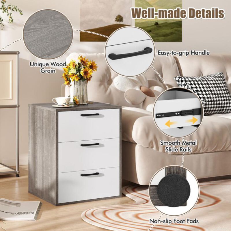 Hivvago Modern Dresser Nightstand with 3 Slide-Out Drawers