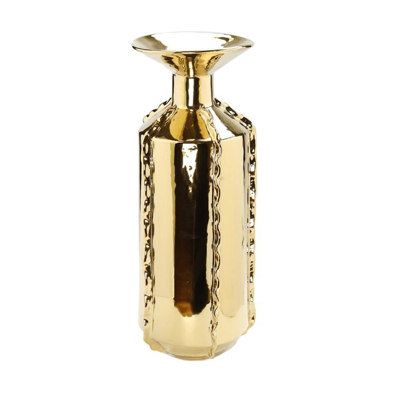 Hivvago 21 Inch Gold Trumpet Ceramic Table Vase With Sculptural Details