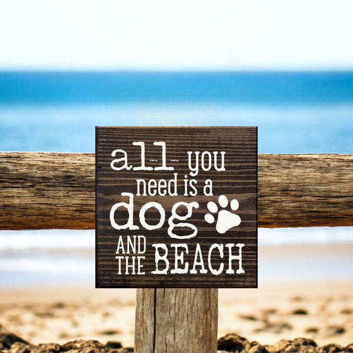 Wooden Dog Lover Beach Sign for Coastal Wall and Shelf Home Decor