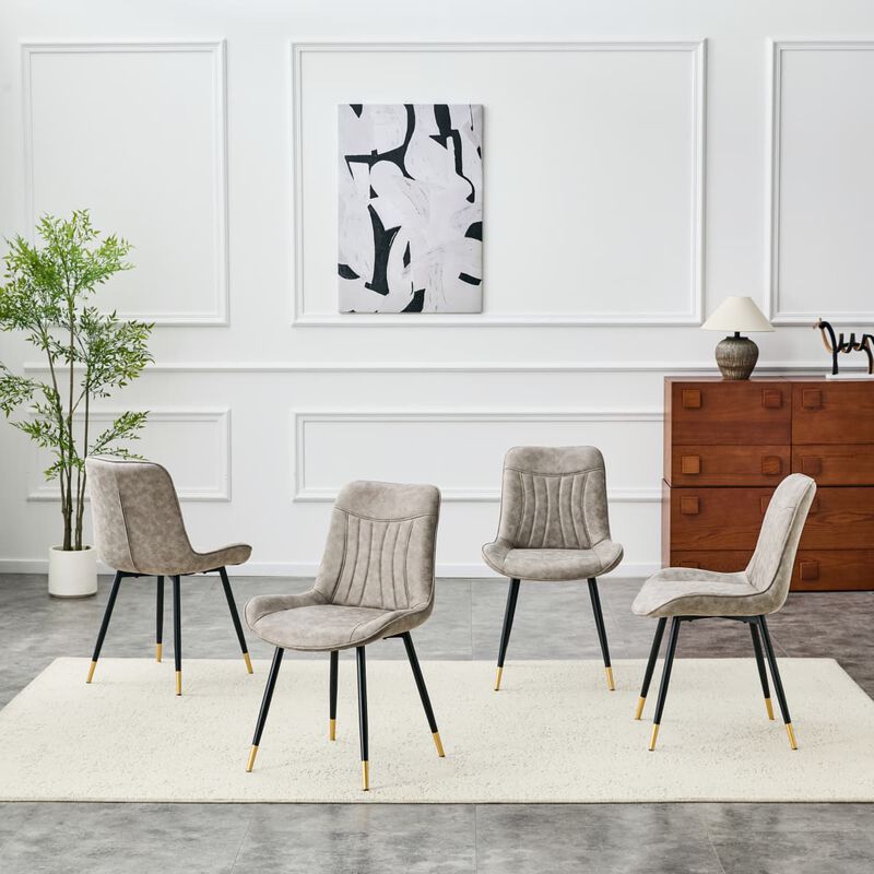 Set of 4 Dining Chairs PU Leather Side Dining Chairs with high back and stitched backrest Metal Leg Dining Chairs with leveling feet image number 3