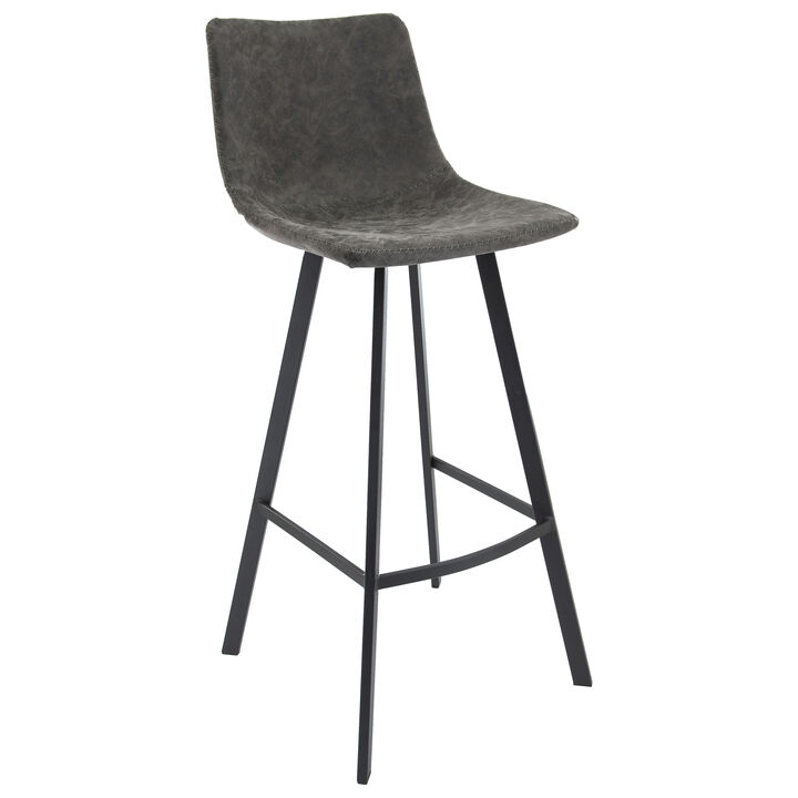 LeisureMod Elland Modern Upholstered Leather Bar Stool with Iron Legs & Footrest – Stylish and Durable Seating for Kitchen or Bar