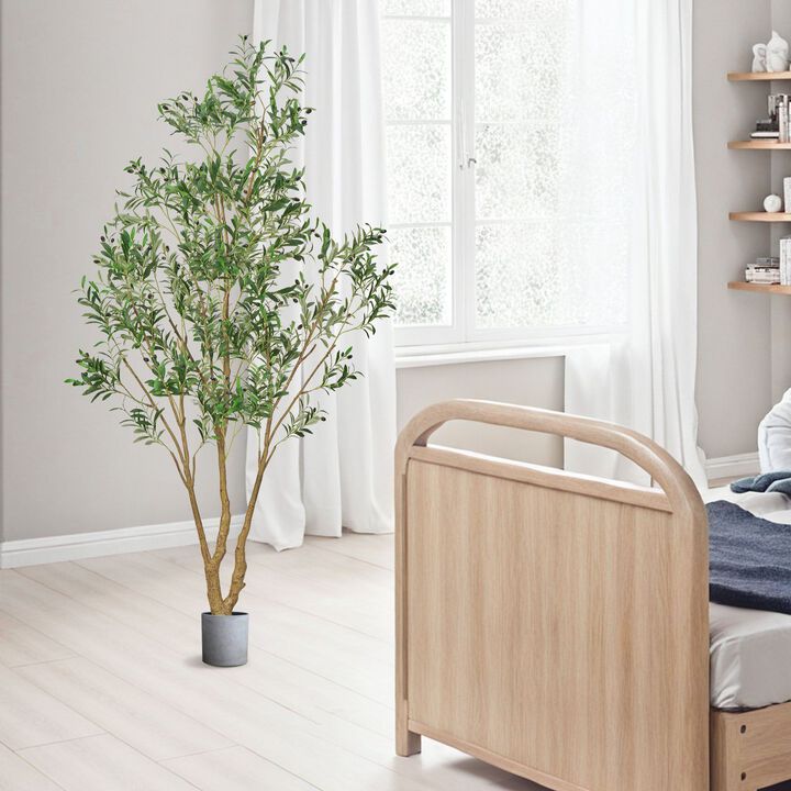 Tall Artificial Olive Tree with Realistic Leaves and Fruits, Faux Indoor Plant with Black Pot