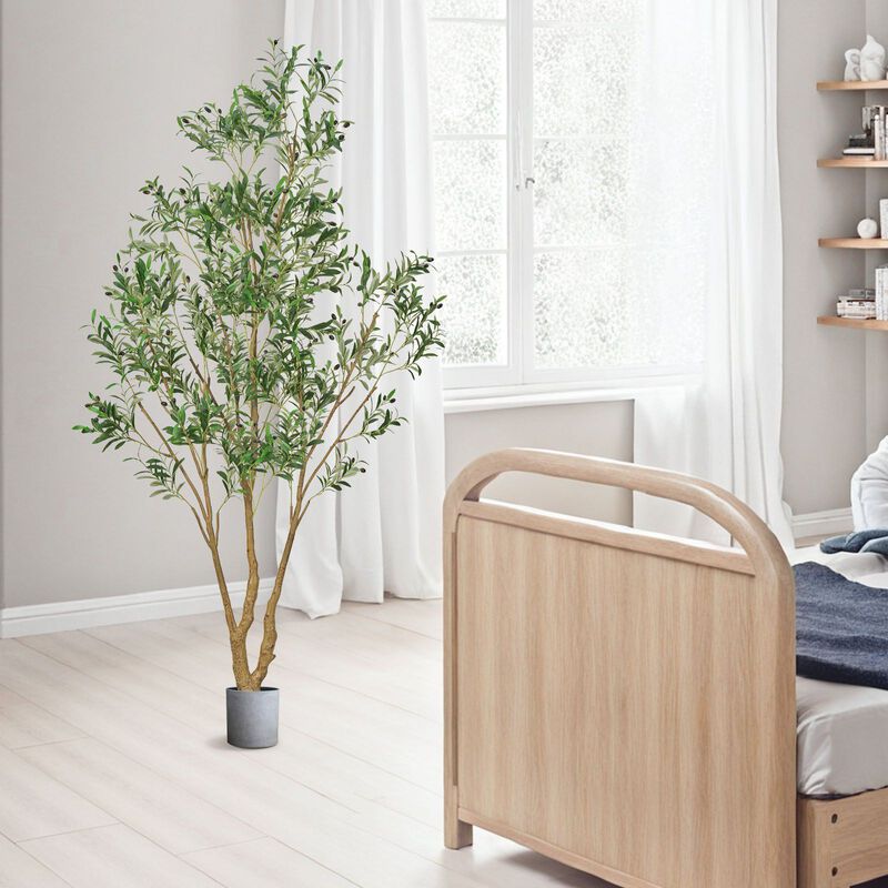 Tall Artificial Olive Tree with Realistic Leaves and Fruits, Faux Indoor Plant with Black Pot image number 1