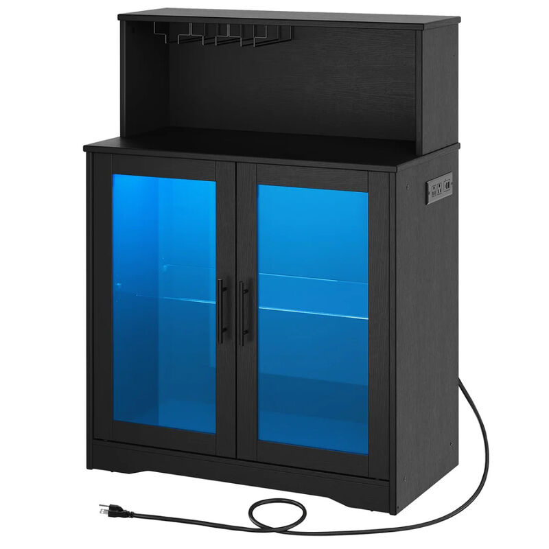 LED Wine Bar Cabinet with Glass Holder and Built-In Power Outlet image number 0