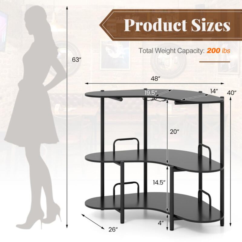Hivvago 3-Tier Liquor Bar Table with Stemware Racks and Storage Shelves