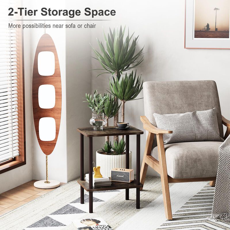 Apicizon 2 Tier End Table, Boho Side Table with Storage Shelf, Nightstand Bedside Table for Small Spaces, Bedroom, Living Room,