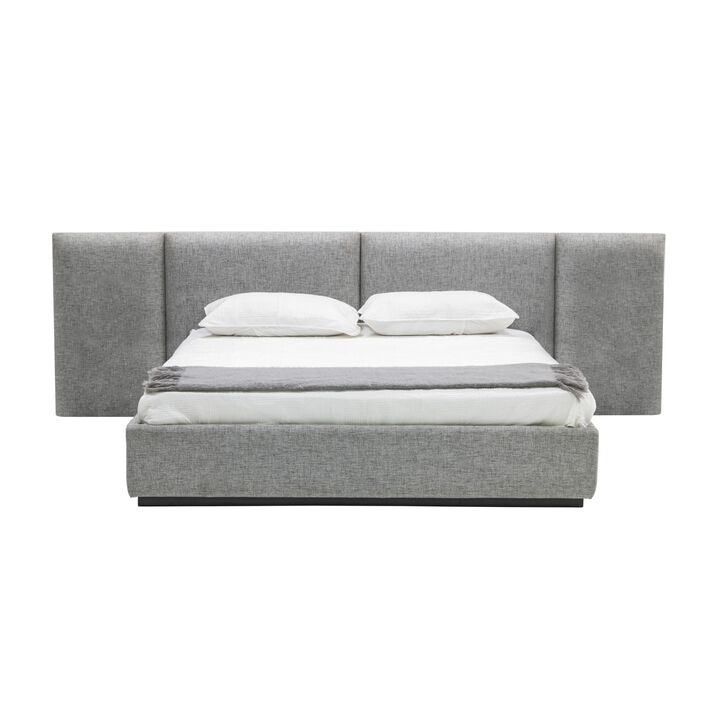 Noe Minn King Size Platform Bed with Gray Upholstered Tufted Wall Headboard - Benzara