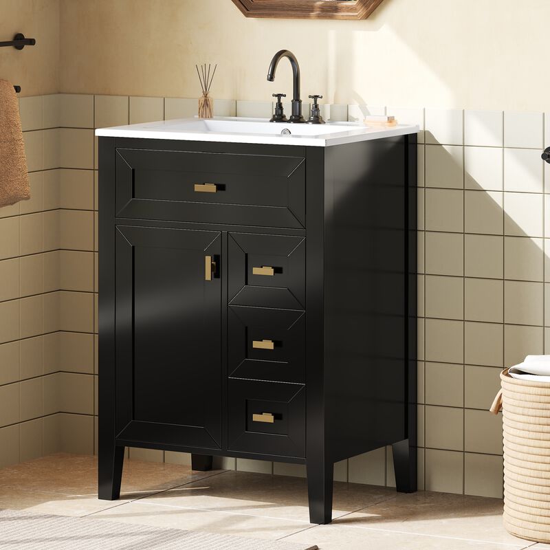 Merax Compact Bathroom Storage Vanity with Left Door Rack Cabinet & 2 Right Drawers image number 1
