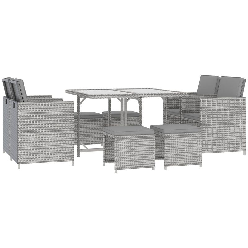 Outdoor Dining Ensemble: 9-Piece Wicker Set with Table and Ottoman