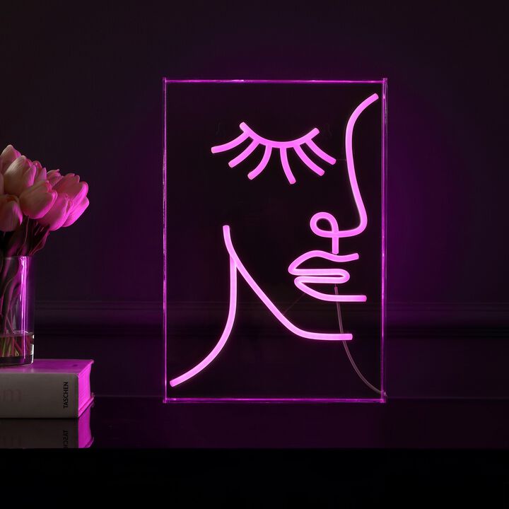 Half-Face 10.3" X 15" Contemporary Glam Acrylic Box USB Operated LED Neon Light, Pink
