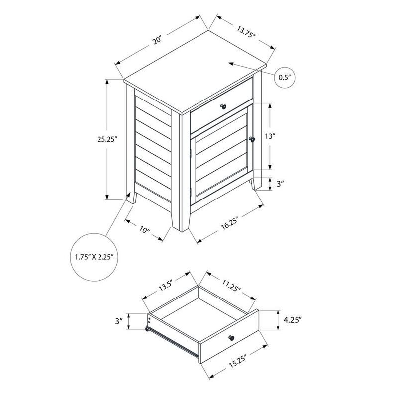 Accent Table, Nightstand, Storage Drawer, End, Side Table, Grey Veneer