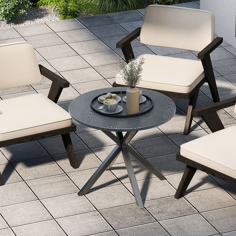 Round Patio Bistro Table with Wood-Style Top and Sturdy X-Shaped Legs-Grey image number 7