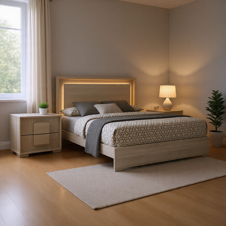 Queen Bedroom Set, White Wash, Stone Gray, 2 Piece Set with Nightstand