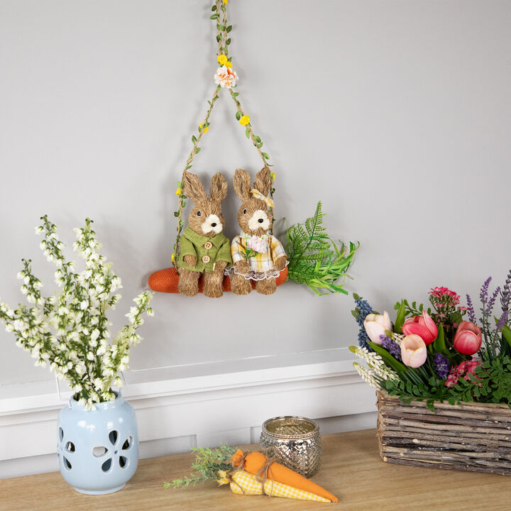 Rabbits on Carrot-Shaped Swing Easter Hanging Decoration - 17"