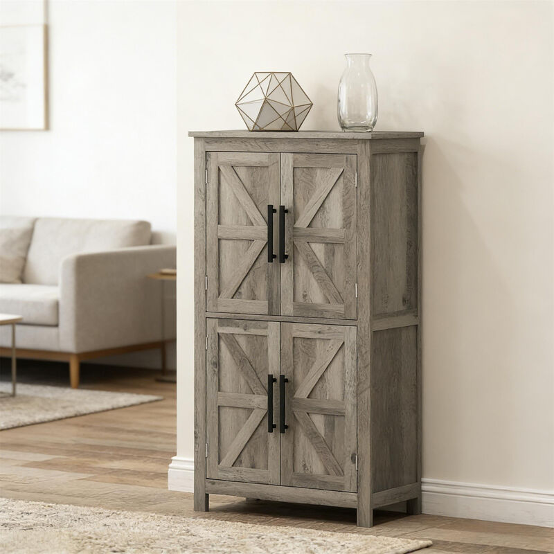 Farmhouse Storage Cabinet Light Gray Rustic Floor Cabinet with Barn Door, Adjustable Shelves image number 2
