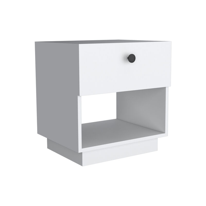 Streamdale Paris 1 Drawer Nightstand, Open Lower Shelf - White