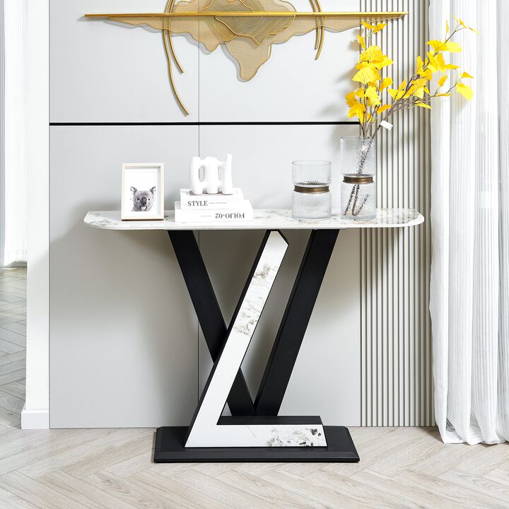 48-Inch Modern Console Table with Exquisite Curved Design & Adjustable Feet, Black