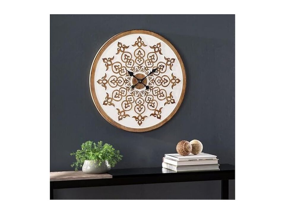 Moravelle Transitional White Finish Wall Clock Living Room Decor