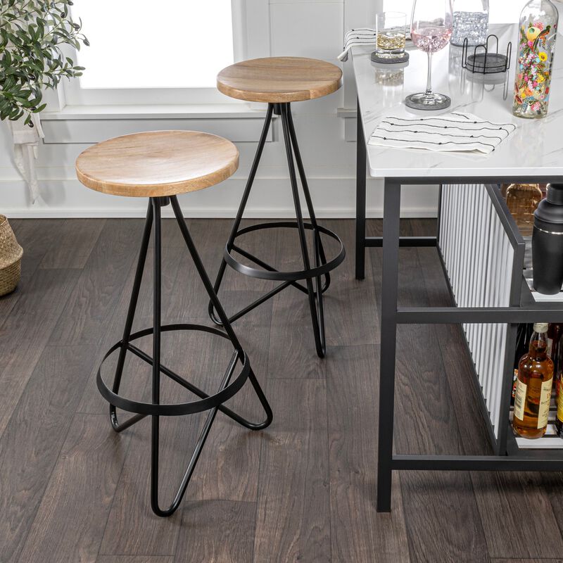 Spiroa Modern Industrial Metal Backless Circular Bar Stool