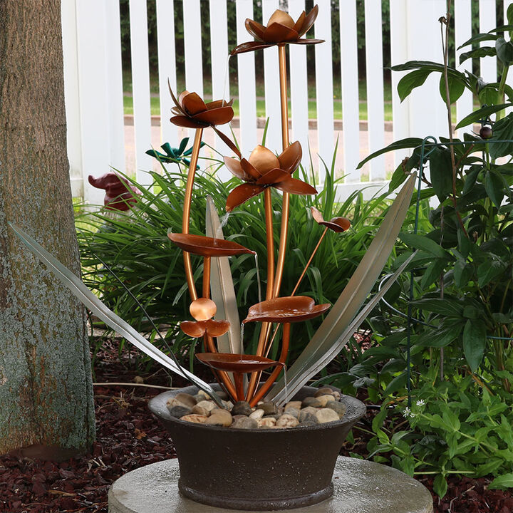 Sunnydaze Copper Flower Blossoms Outdoor Garden Water Fountain - 28 in
