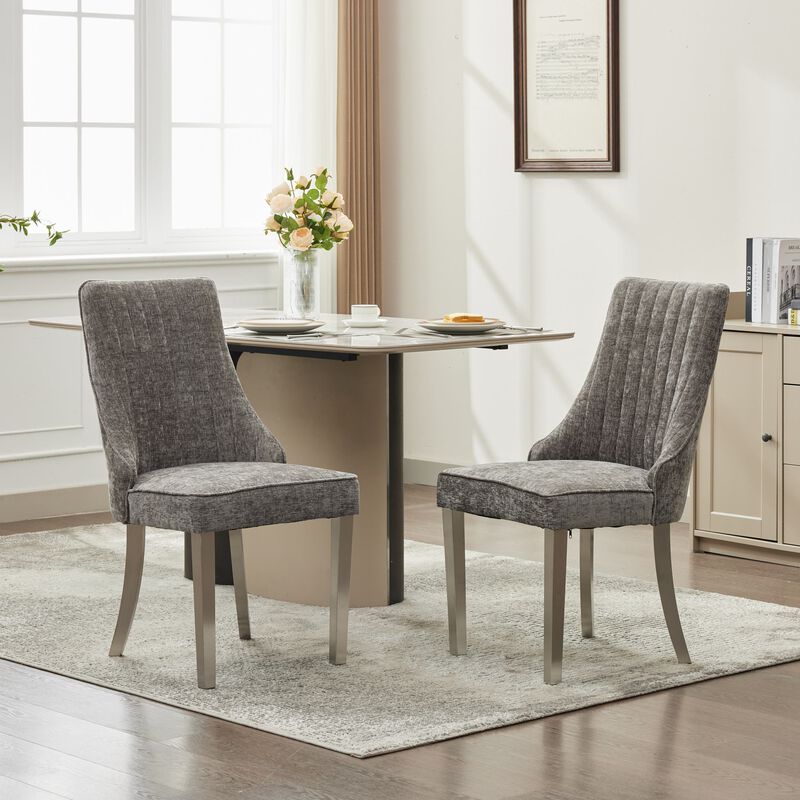 Set of 2 Upholstered Dining Chairs with Comfy Fabric and Stainless Steel Legs