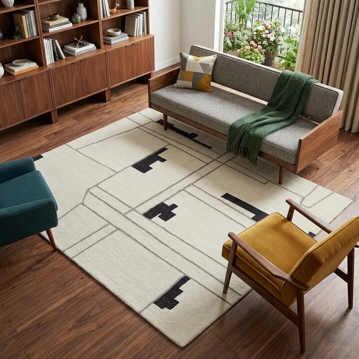 HomeRoots Wool Abstract Hand Tufted Area Rug