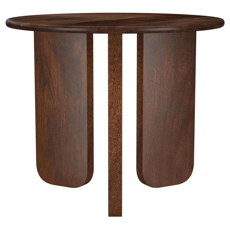 Novo Side End Table, 24 Inch, Three Panel Legs, Brown Mango Wood