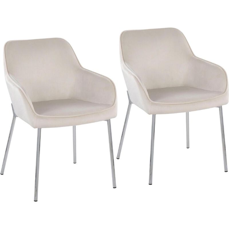 LumiSource Chrome Steel, Cream Velvet Daniella Dining Chair - Set of 2