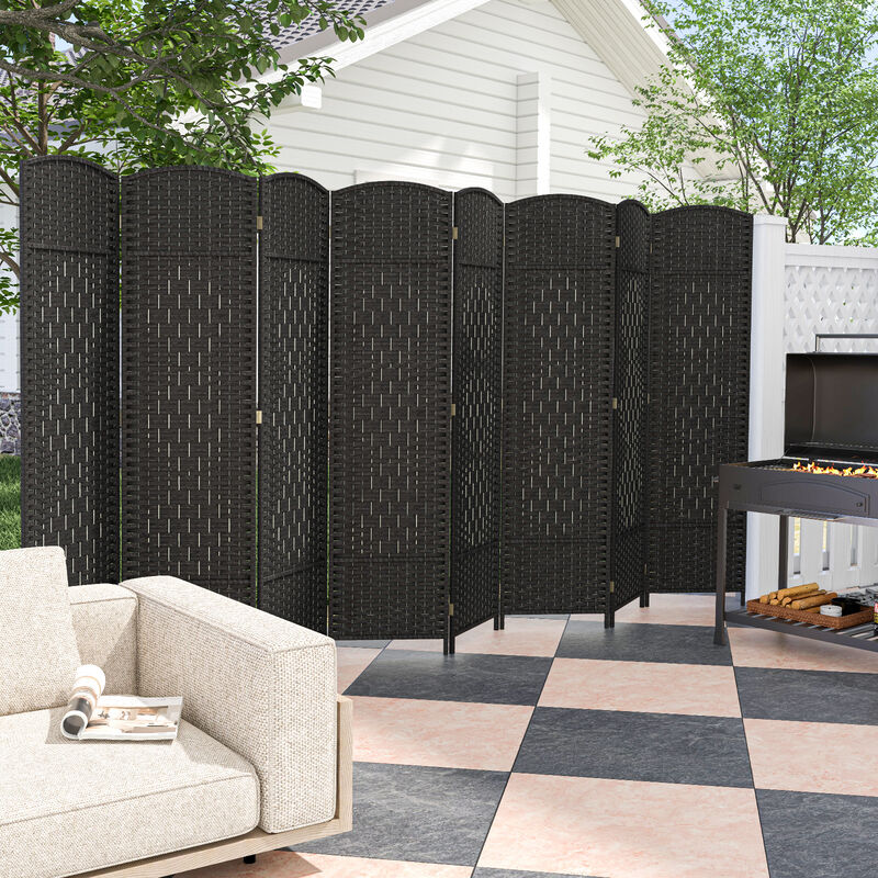 8-Panel Folding Room Divider with Hand-Woven Texture and Solid Wood Frame for Privacy and Decor